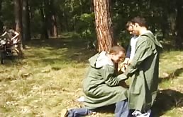 Outdoor anal group sex in forest